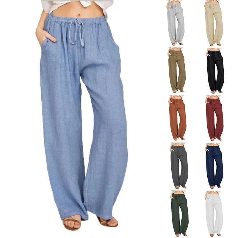 Women’s Cotton Linen Pants – Casual Loose Wide Leg Streetwear Trousers