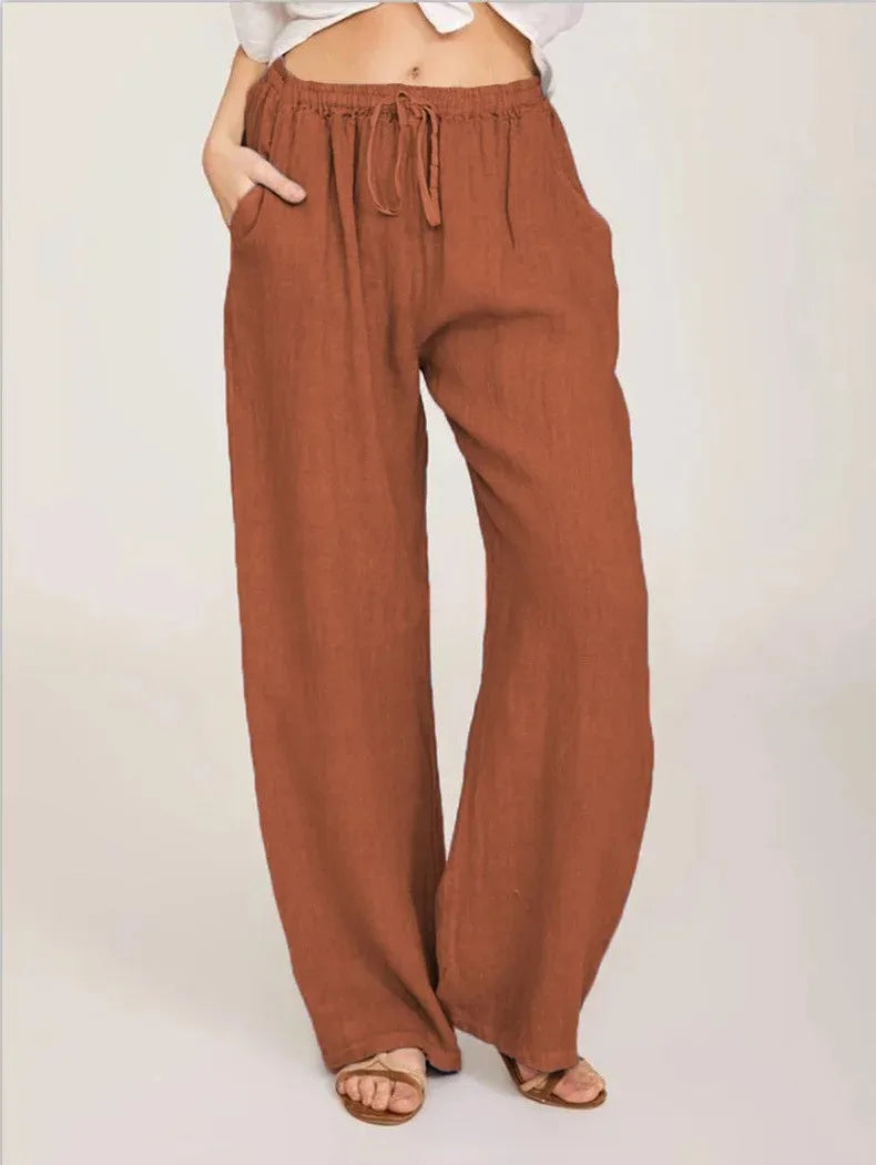 Women’s Cotton Linen Pants – Casual Loose Wide Leg Streetwear Trousers