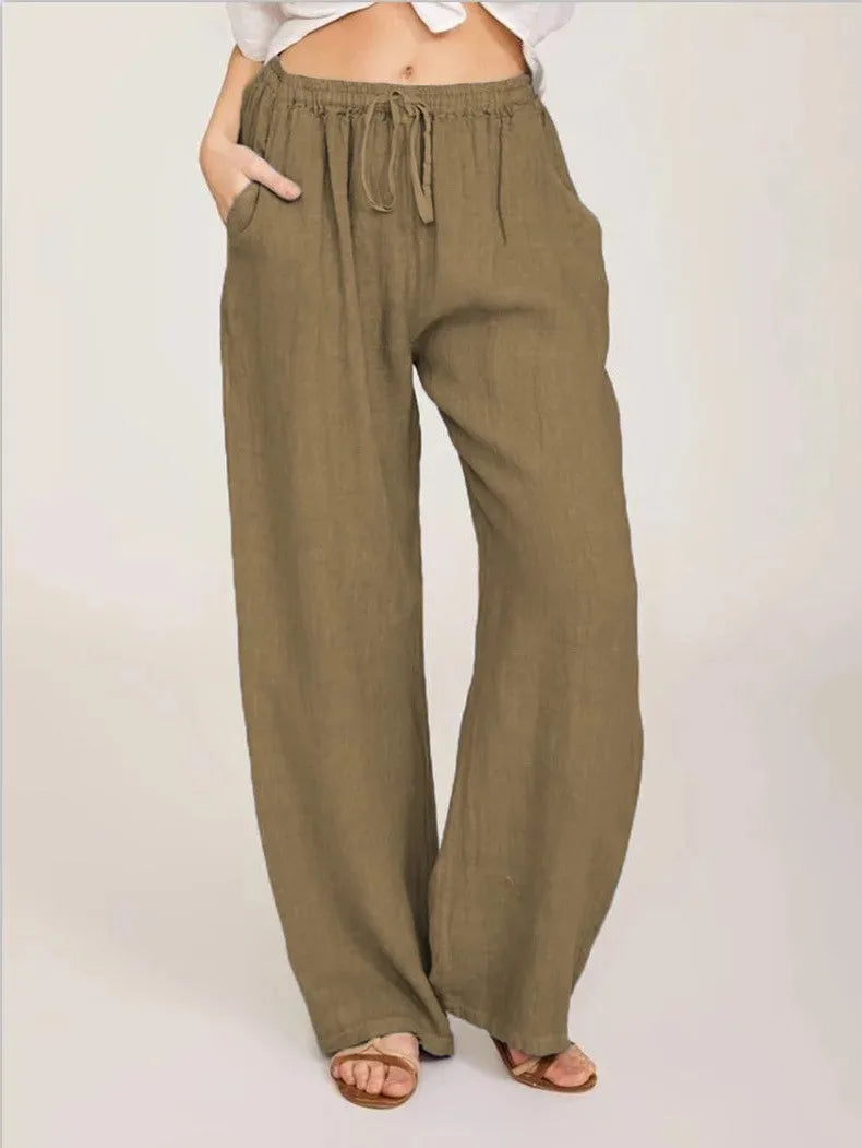 Women’s Cotton Linen Pants – Casual Loose Wide Leg Streetwear Trousers