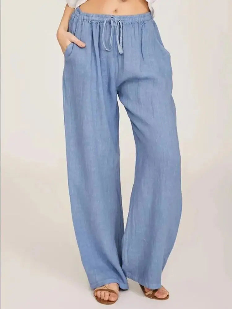 Women’s Cotton Linen Pants – Casual Loose Wide Leg Streetwear Trousers
