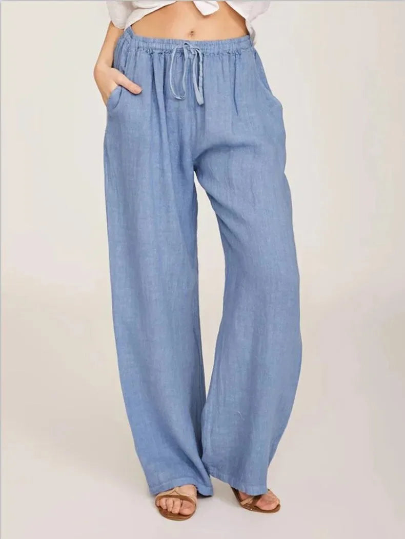 Women’s Cotton Linen Pants – Casual Loose Wide Leg Streetwear Trousers