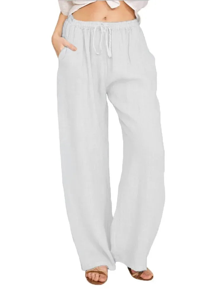 Women’s Cotton Linen Pants – Casual Loose Wide Leg Streetwear Trousers