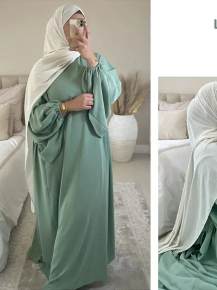 Eid Plain Modest Khimar Abaya – Dubai Muslim Arabic Kaftan Dress for Women