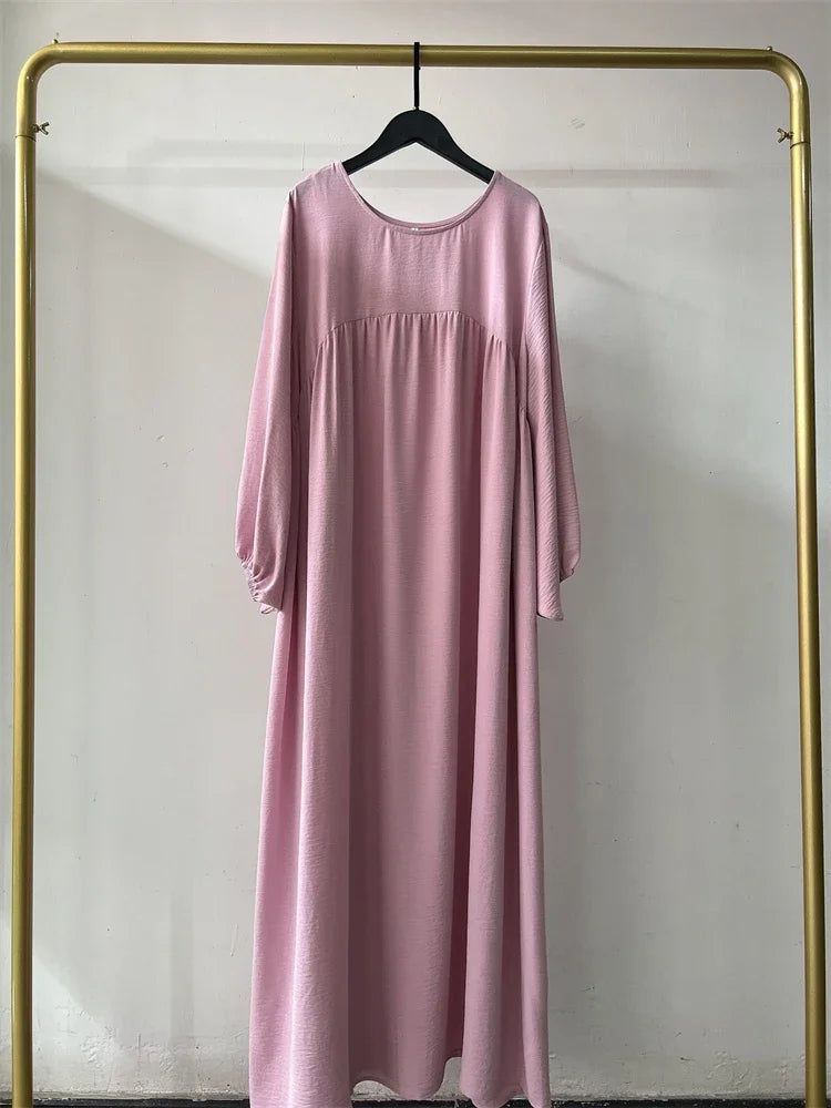 Eid Plain Modest Khimar Abaya – Dubai Muslim Arabic Kaftan Dress for Women