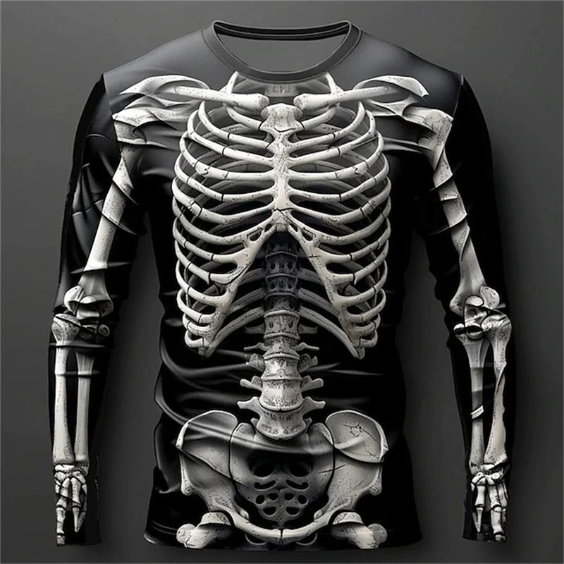 Men’s Skull Print Long Sleeve T-Shirt – 2025 Gothic Streetwear Halloween Party Top