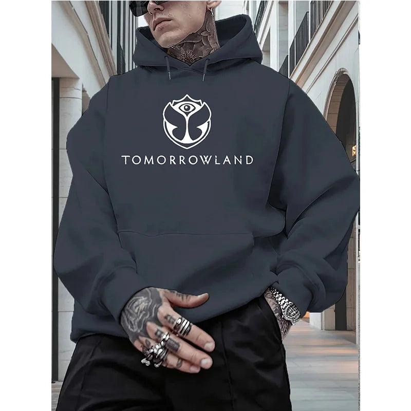 Men’s TOMORROWLAND Graphic Hoodie – Casual Pullover, Long Sleeve