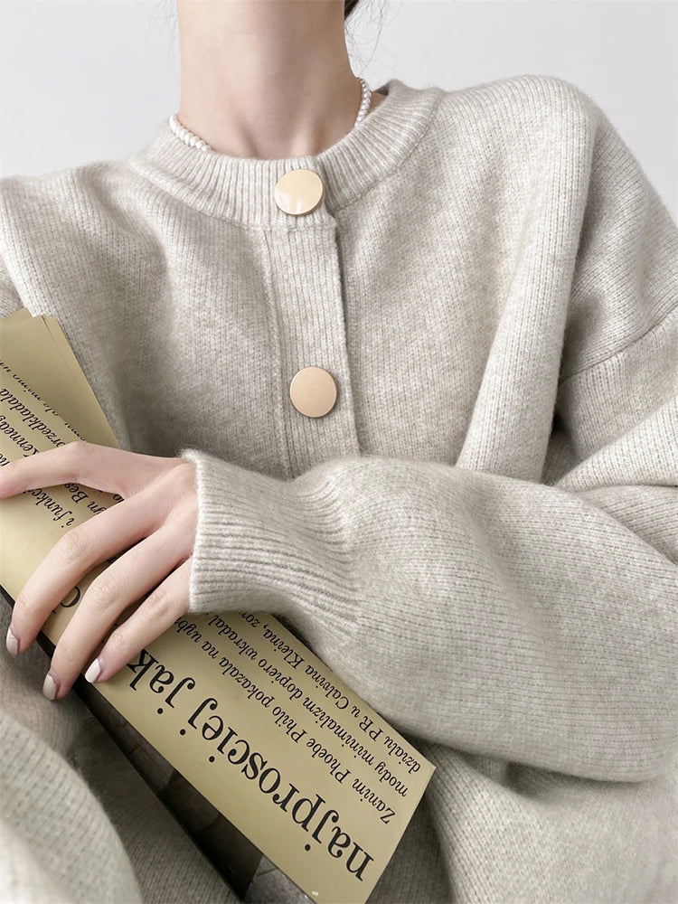 Women’s Knitted Cardigan Sweater – O-Neck, Single-Breasted, Autumn/Winter