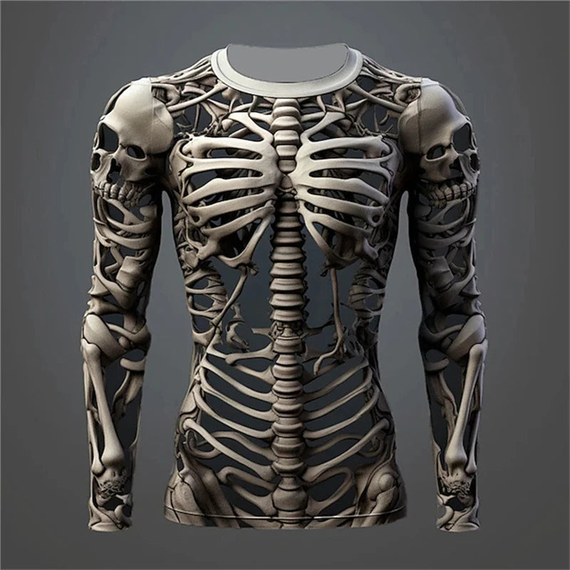 Men’s Skull Print Long Sleeve T-Shirt – 2025 Gothic Streetwear Halloween Party Top