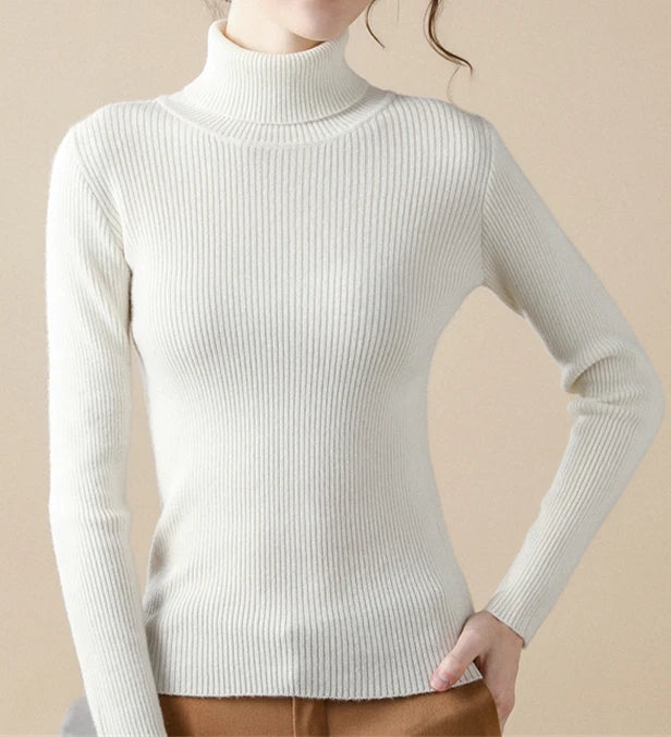 Women’s Fall Turtleneck Sweater – Knitted Cashmere Pullover Jumper