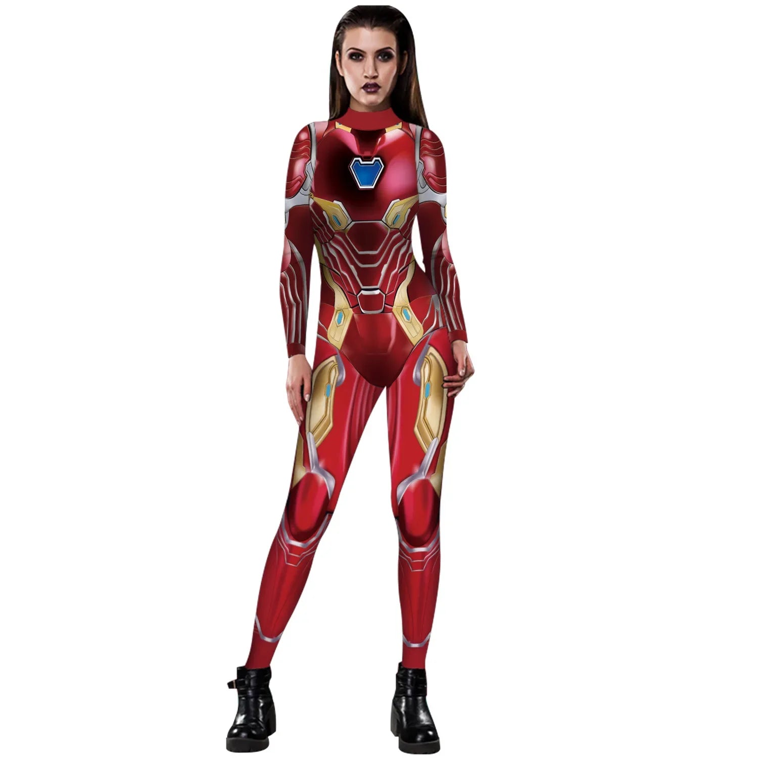 Women’s Superhero Bodysuit Cosplay – Spider-Man & Iron Man Digital Print Jumpsuit