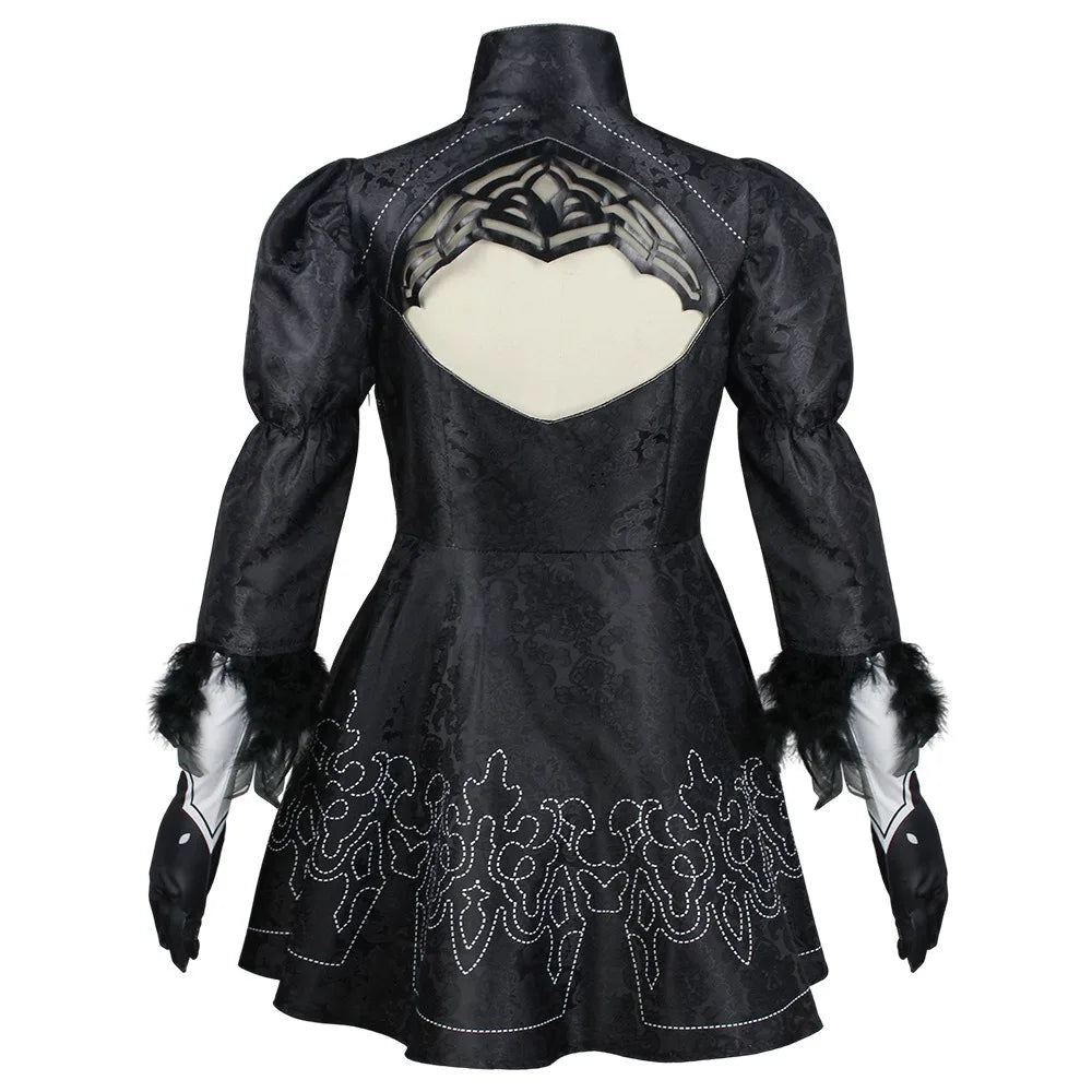 Big Size Yorha 2B Cosplay Costume – Full Set with Leotard Dress, Wig, Gloves & Eyemask