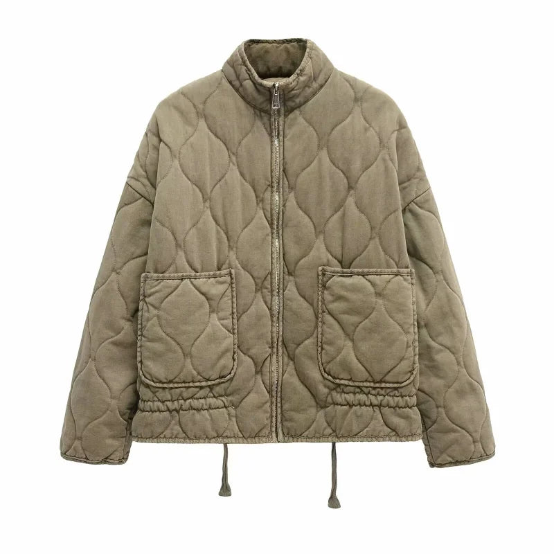 Women’s Quilted Cotton Jacket – Vintage Style with High Collar & Pockets