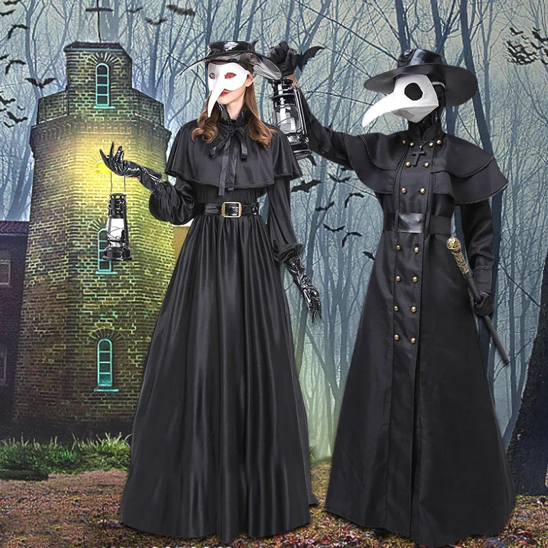 Plague Doctor Cosplay Dress Set – Medieval Punk Birdman Costume with Accessories