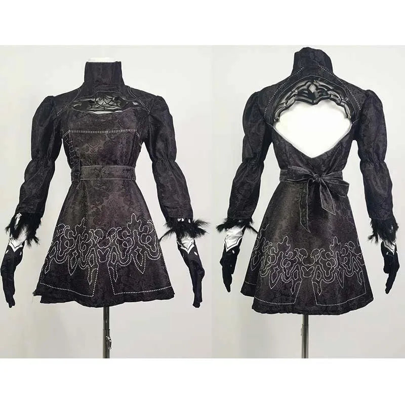 Big Size Yorha 2B Cosplay Costume – Full Set with Leotard Dress, Wig, Gloves & Eyemask