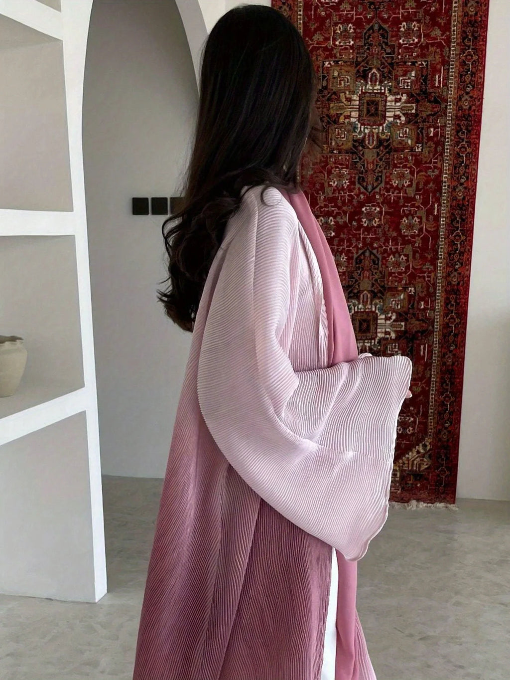 Women’s Middle-East Ethnic Abaya – Flare Sleeve Pleated Islamic Kaftan Maxi Dress