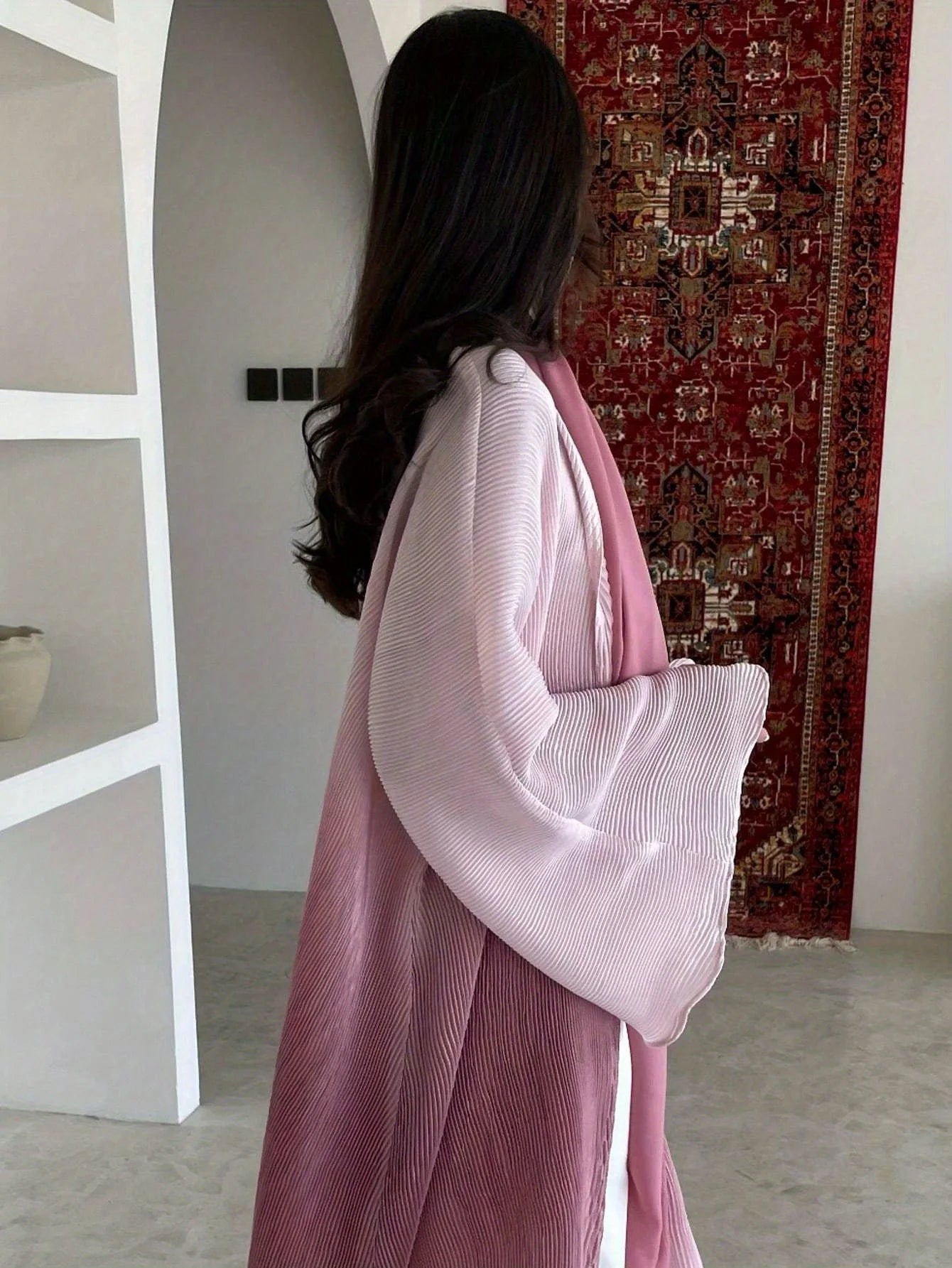 Women’s Middle-East Ethnic Abaya – Flare Sleeve Pleated Islamic Kaftan Maxi Dress