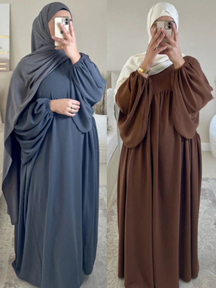 Eid Plain Modest Khimar Abaya – Dubai Muslim Arabic Kaftan Dress for Women