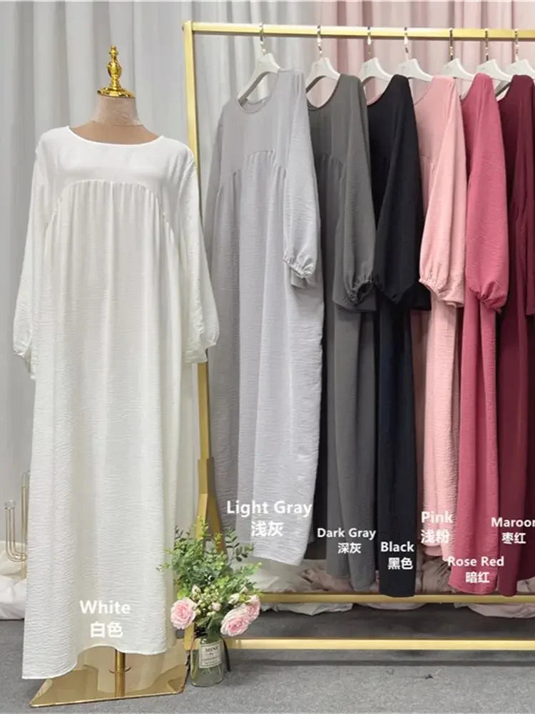 Eid Plain Modest Khimar Abaya – Dubai Muslim Arabic Kaftan Dress for Women