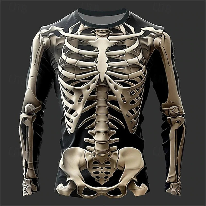 Men’s Skull Print Long Sleeve T-Shirt – 2025 Gothic Streetwear Halloween Party Top