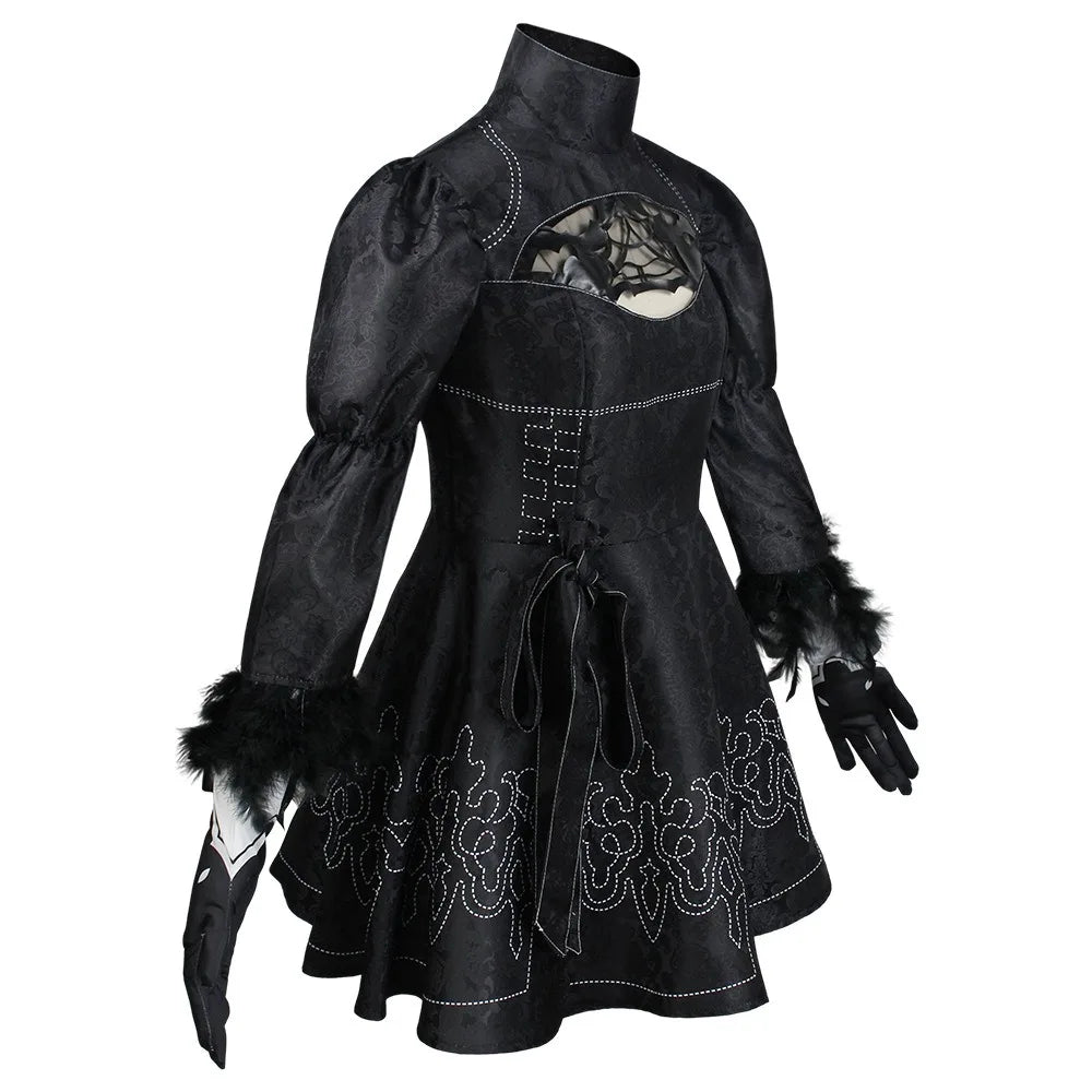Big Size Yorha 2B Cosplay Costume – Full Set with Leotard Dress, Wig, Gloves & Eyemask