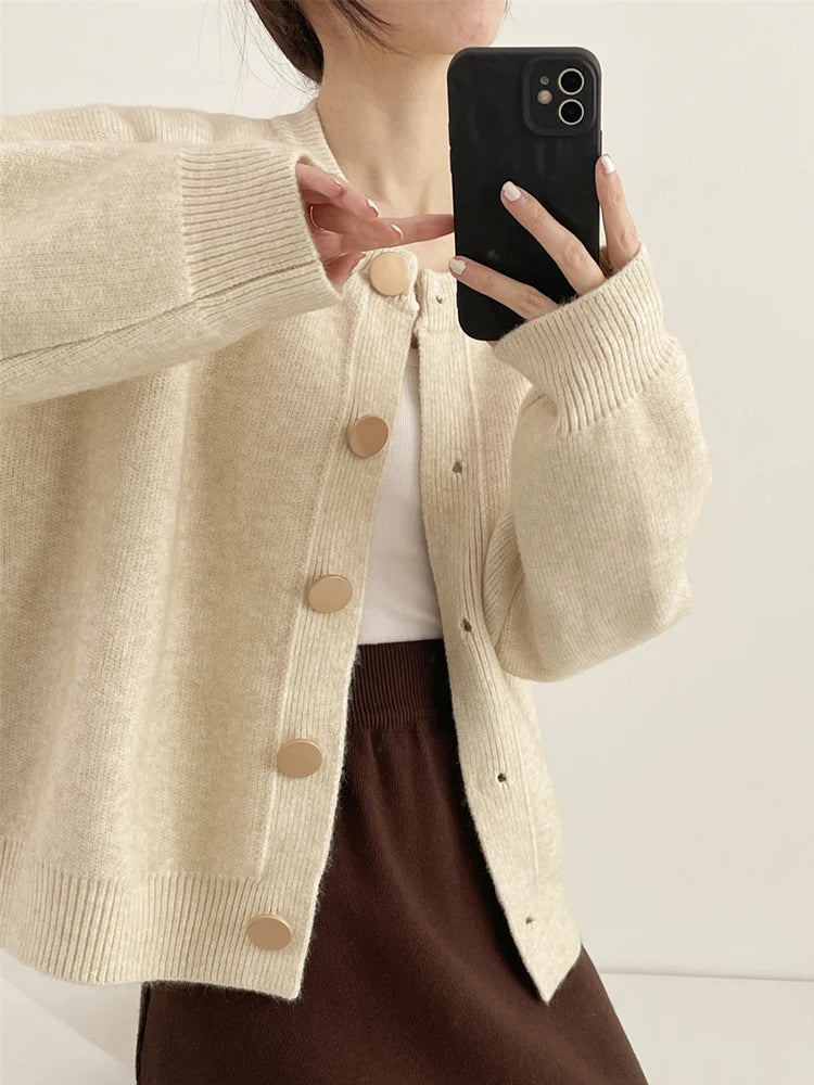 Women’s Knitted Cardigan Sweater – O-Neck, Single-Breasted, Autumn/Winter