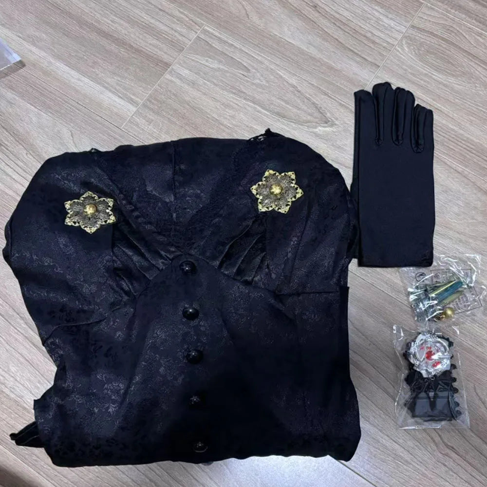 Daughter of Lady Dimitrescu Cosplay Costume – Gothic Black Hooded Vampire Dress