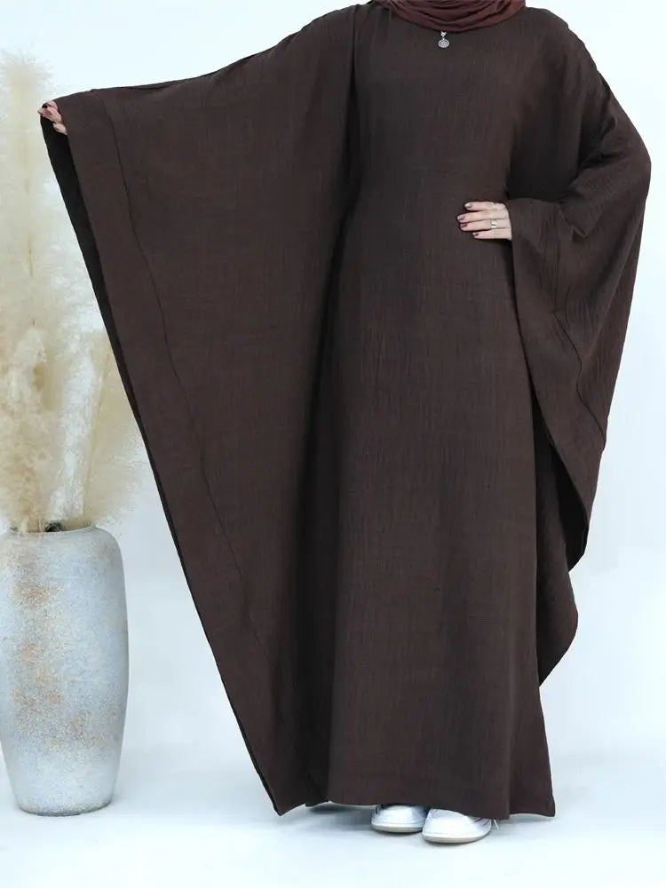 Women’s Dubai Linen Khimar Abaya – Ramadan Eid Muslim Maxi Kaftan Dress