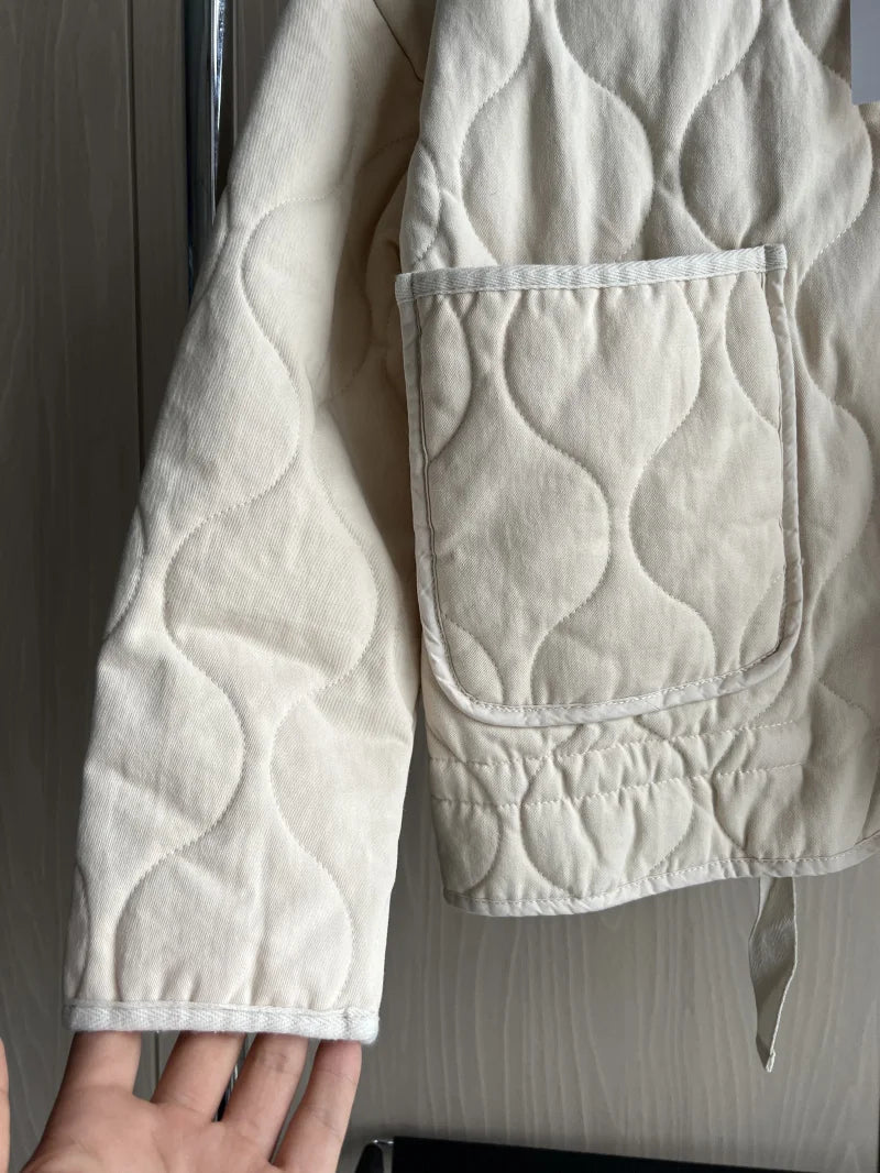 Women’s Quilted Cotton Jacket – Vintage Style with High Collar & Pockets