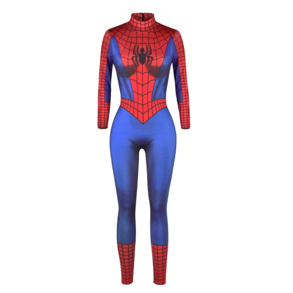 Women’s Superhero Bodysuit Cosplay – Spider-Man & Iron Man Digital Print Jumpsuit