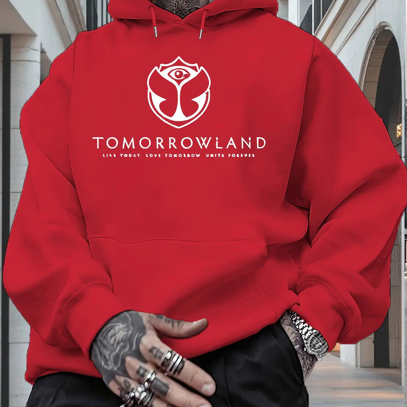 Men’s TOMORROWLAND Graphic Hoodie – Casual Pullover, Long Sleeve