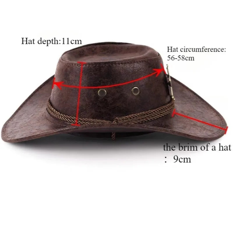 Faux Leather Western Cowboy Hat – Vintage Unisex Panama Cowgirl Jazz Cap for Men & Women