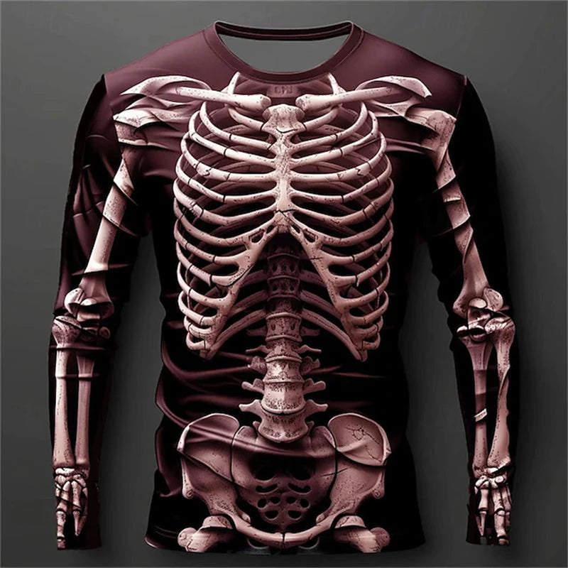 Men’s Skull Print Long Sleeve T-Shirt – 2025 Gothic Streetwear Halloween Party Top
