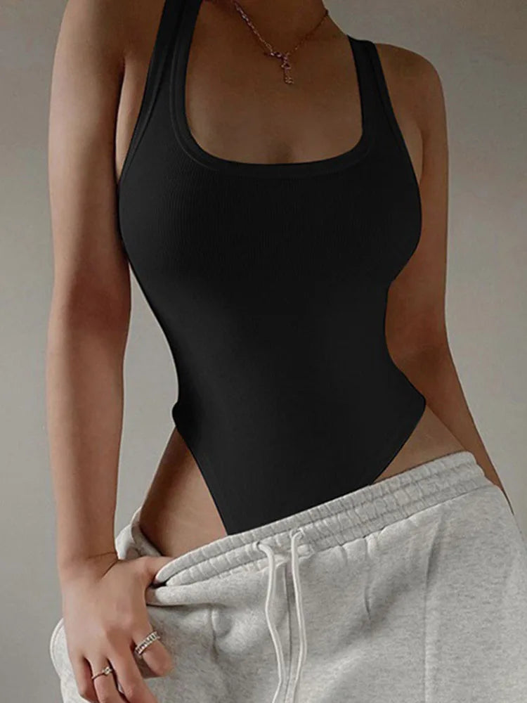 Women’s Sleeveless Knit Bodysuit – Off Shoulder Halter, Summer Sexy Bodycon