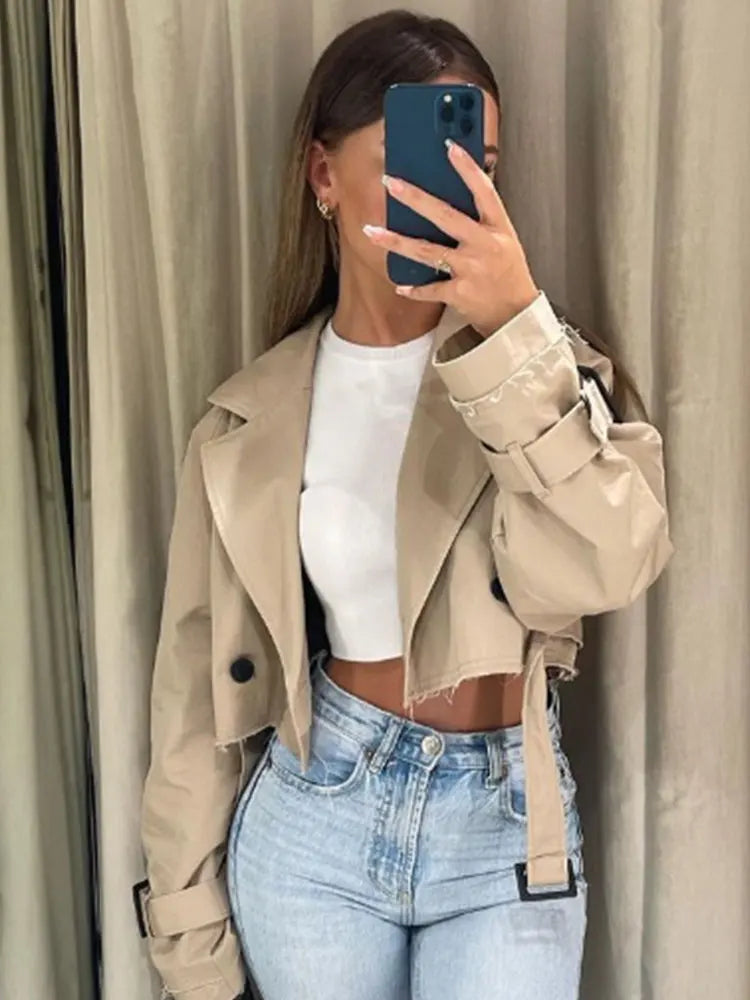 Women’s Double-Breasted Cropped Trench Coat