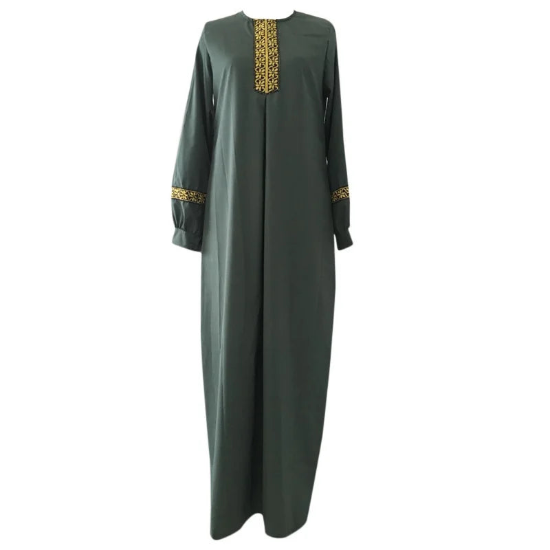 Plus Size Muslim Ethnic Print Abaya – Dubai Long Sleeve Loose Ramadan Dress