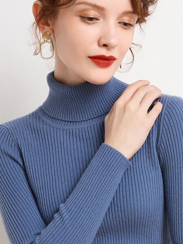 Women’s Fall Turtleneck Sweater – Knitted Cashmere Pullover Jumper