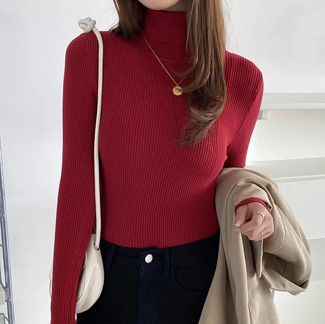 Women’s Fall Turtleneck Sweater – Knitted Cashmere Pullover Jumper