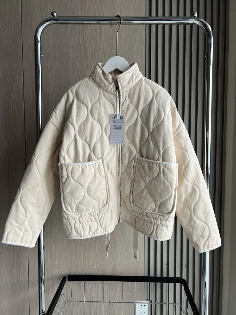 Women’s Quilted Cotton Jacket – Vintage Style with High Collar & Pockets