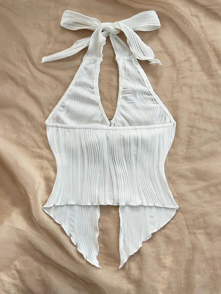 Sexy V-Neck Halter Crop Top – Backless Y2K Summer Style for Women