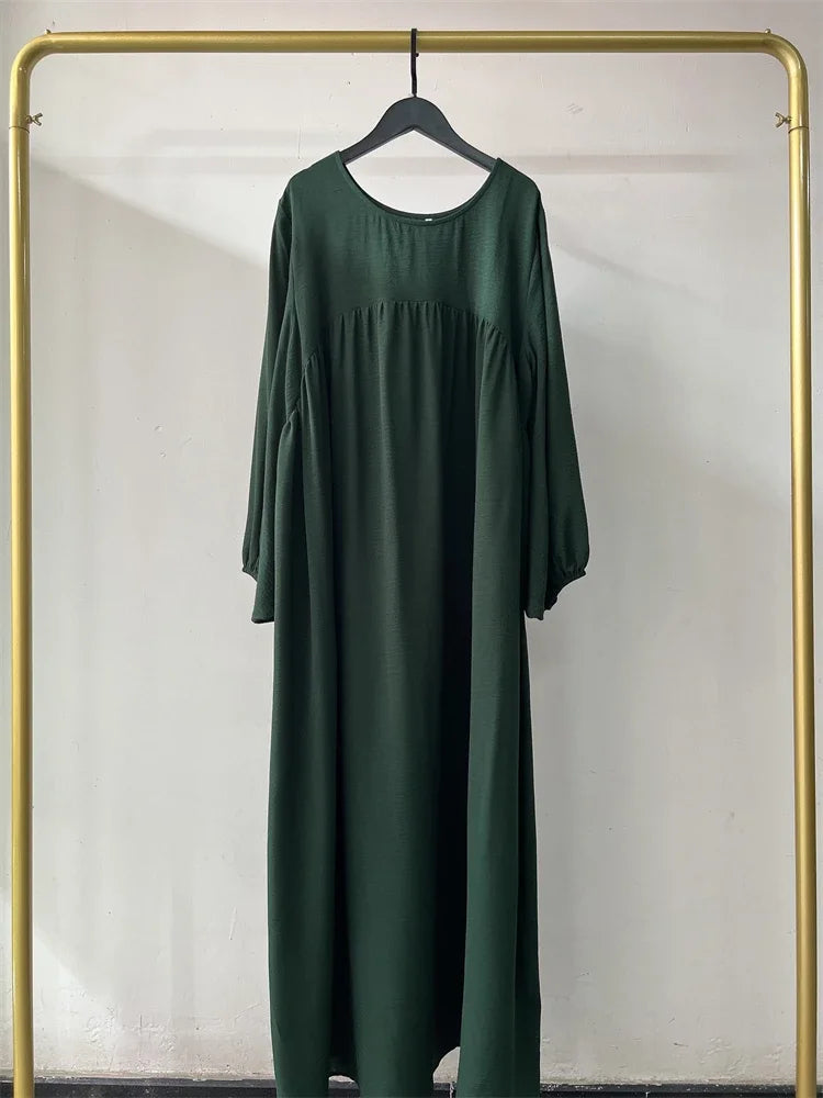 Eid Plain Modest Khimar Abaya – Dubai Muslim Arabic Kaftan Dress for Women
