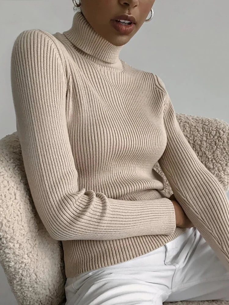 Women’s Fall Turtleneck Sweater – Knitted Cashmere Pullover Jumper