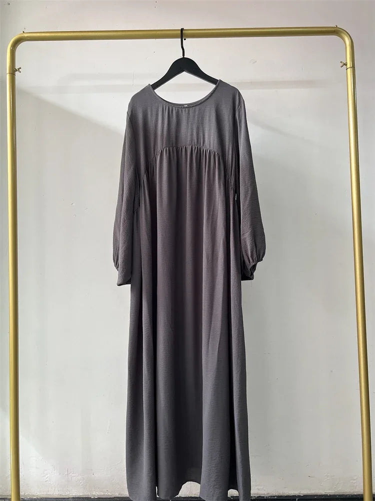 Eid Plain Modest Khimar Abaya – Dubai Muslim Arabic Kaftan Dress for Women