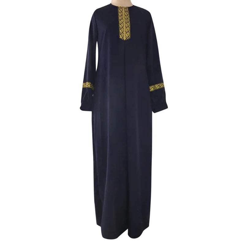 Plus Size Muslim Ethnic Print Abaya – Dubai Long Sleeve Loose Ramadan Dress