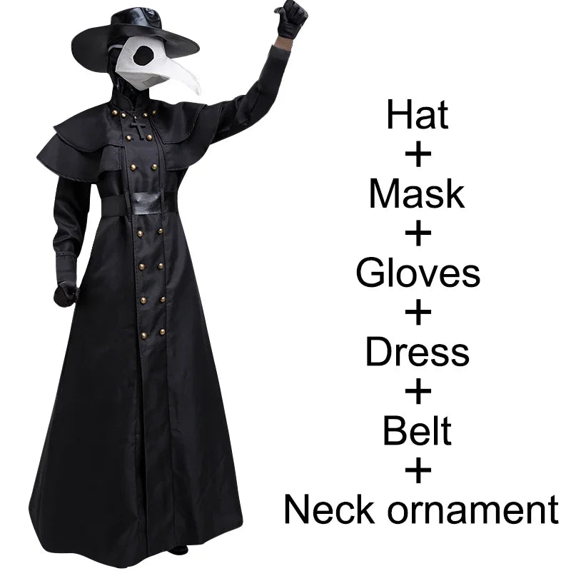 Plague Doctor Cosplay Dress Set – Medieval Punk Birdman Costume with Accessories