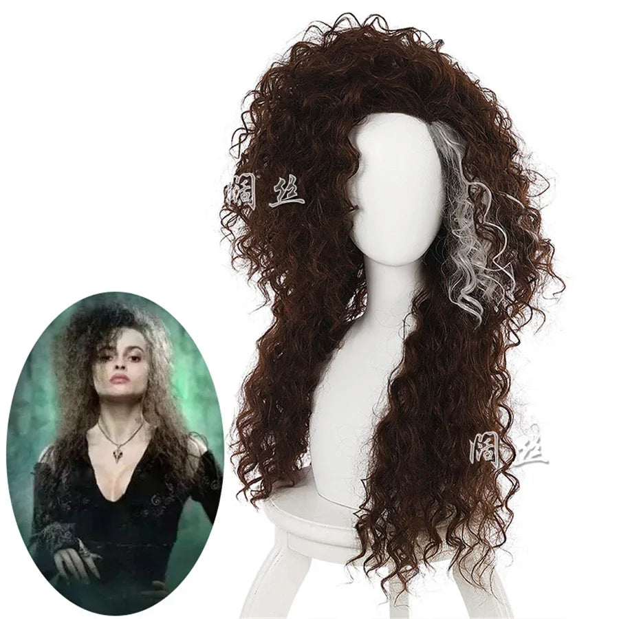 Bellatrix Lestrange Cosplay Wig – Long Brown Mixed Wavy Heat Resistant Wig with Cap