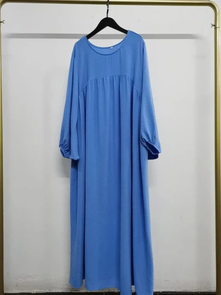 Eid Plain Modest Khimar Abaya – Dubai Muslim Arabic Kaftan Dress for Women