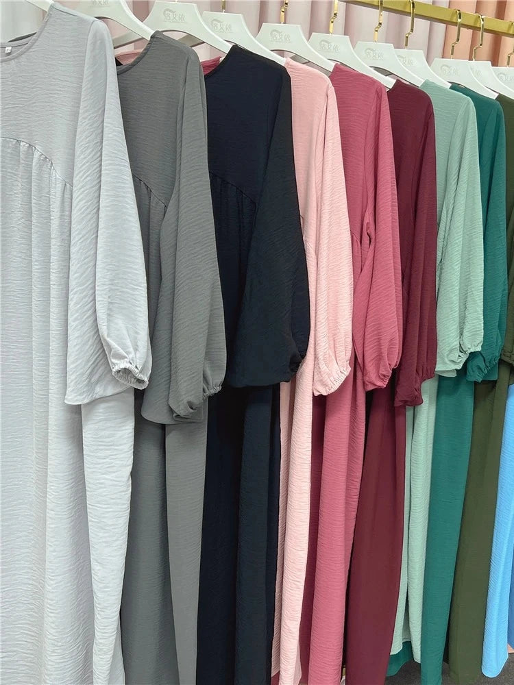 Eid Plain Modest Khimar Abaya – Dubai Muslim Arabic Kaftan Dress for Women