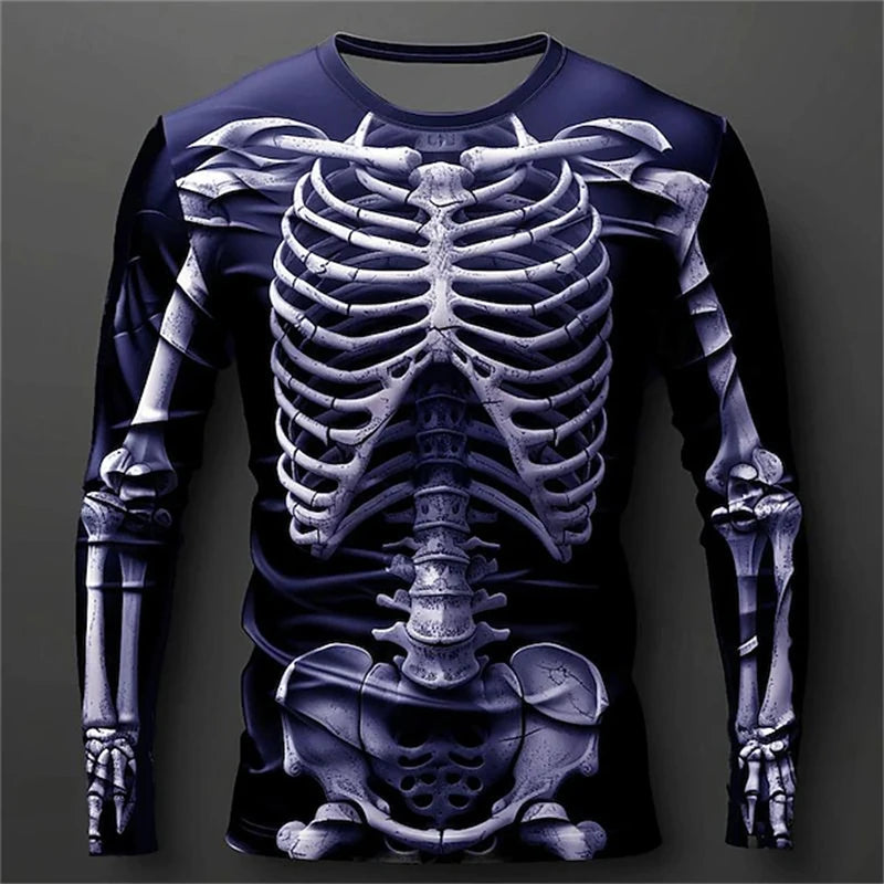 Men’s Skull Print Long Sleeve T-Shirt – 2025 Gothic Streetwear Halloween Party Top