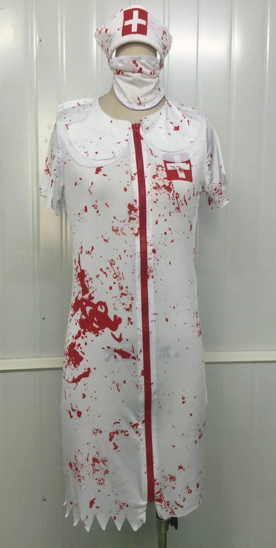Women’s Zombie Nurse Halloween Costume – Sexy White Dress with Spooky Splatter Design
