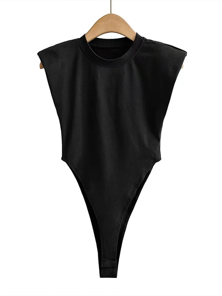Women’s Sexy Bodycon Bodysuit – Padded Shoulder, Sleeveless One-Piece